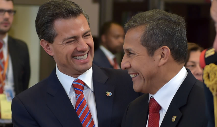 El Ministerio Público acusó al expresidente de Perú Ollanta Humala (derecha) de recibir aportes de Odebrecht para sus campañas electorales. En la foto lo acompaña el expresidente meixcano Enrique Peña Nieto (Foto: Archivo/ Presidencia/ Cuartoscuro)