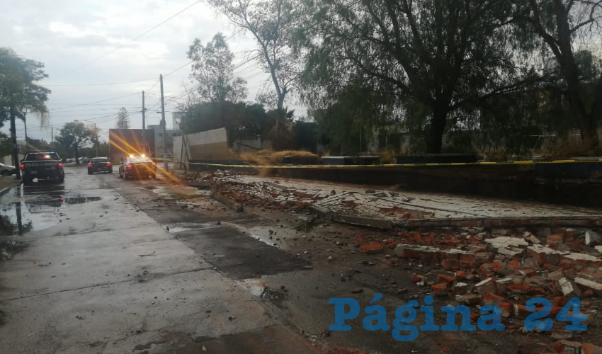 Los fuertes vientos tumbaron un árbol, el cual destruyó una barda en donde se encontraba el Colegio Patria