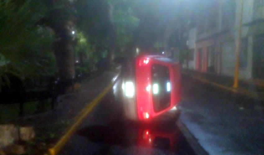 El Pointer se estampó contra palmera y luego se volcó sobre su costado derecho