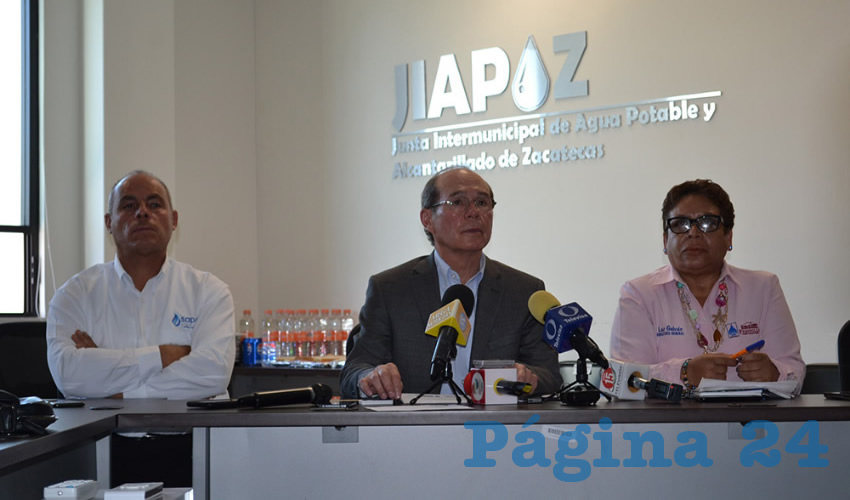 En conferencia de prensa, autoridades de la Junta Intermunicipal de Agua Potable y Alcantarillado de Zacatecas (Jiapaz), así como los organismos de Calera, Enrique Estrada, Frenillo, Morelos, Vetagrande y Guadalupe, expusieron su postura respecto a la probable cancelación de la presa Milpillas (Foto: Merari Martínez)