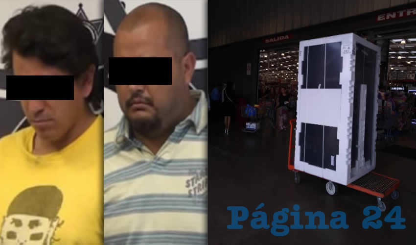 Los pillos en foto de archivo, cuando fueron detenidos en Cajeme, Sonora | El refrigerador Samsung con un valor de 33 mil pesos
