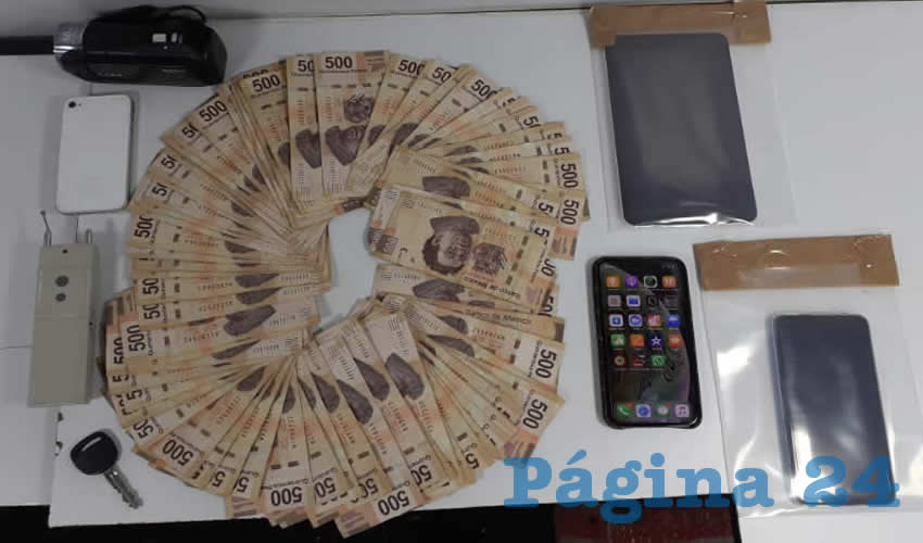 Los 80 billetes de 500 pesos, los objetos robados y al aparato “para desbloquear seguros y alarmas”