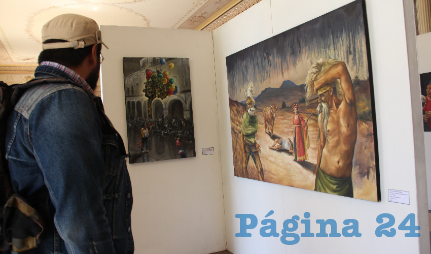 “Personajes y espejismos del semidesierto”, muestra una serie de pinturas en las que el artista retrata a las personas que comúnmente se pueden ver en cualquier comunidad de Zacatecas. (Foto Rocío Castro Alvarado)