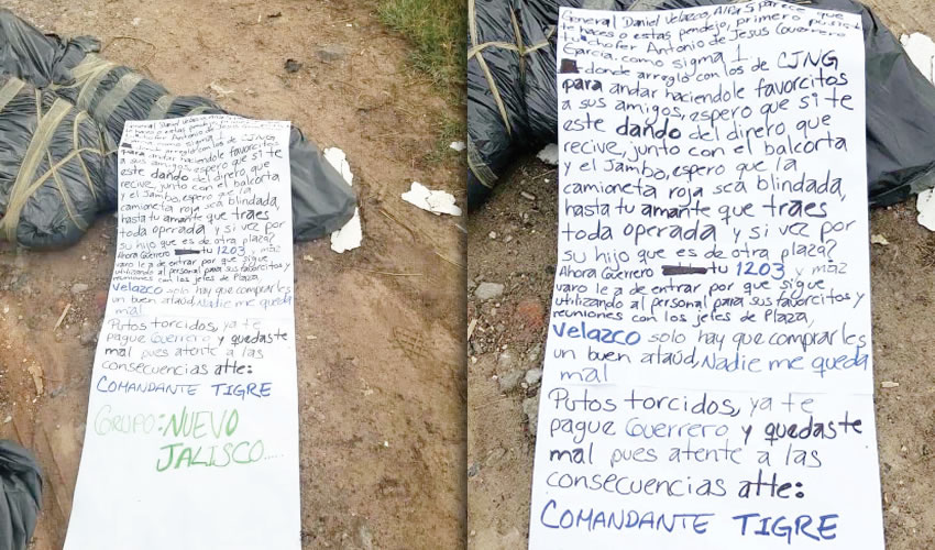 En las cartulinas acusan al mando policial de pactar con el CJNG/Fotos: Especial