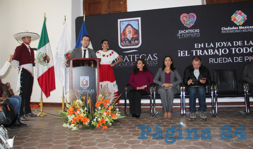 Ulises Mejía Haro, presidente municipal de Zacatecas, informó en rueda de prensa, que para este evento se trabajó durante más un año en conjunto con la Asociación Mexicana de Ciudades Patrimonio Mundial (Foto Rocío Castro)