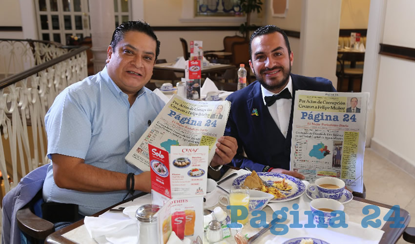 En Sanborns Francia almorzaron Jorge Ortega Rodríguez y Kike de la Torre, coordinador de Comunicación Social del Municipio de Aguascalientes