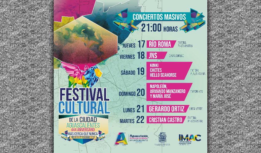 Reconocidos artistas engalanarán diferentes escenarios con conciertos masivos del 17 al 22 de octubre, todos ellos a las 21:00 horas y con entrada libre