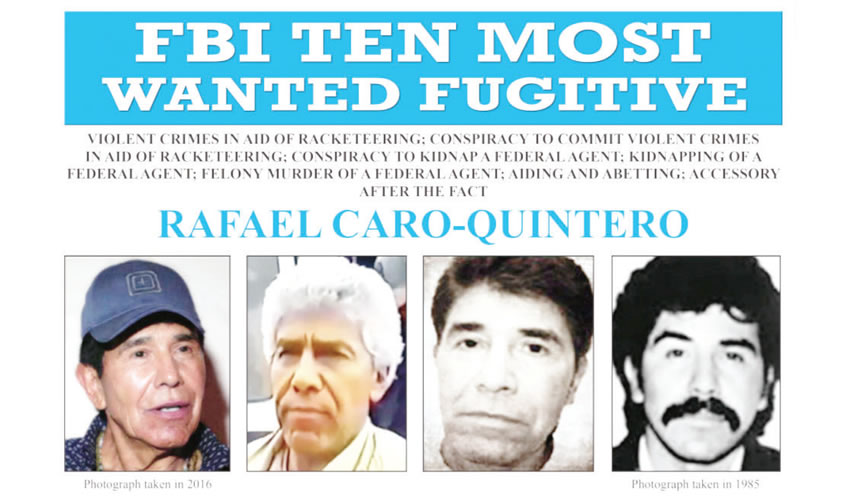 El FBI ofrece 20 millones de dólares para quien dé información que lleve a la captura de Caro Quintero/Foto: mx.usembassy.gov