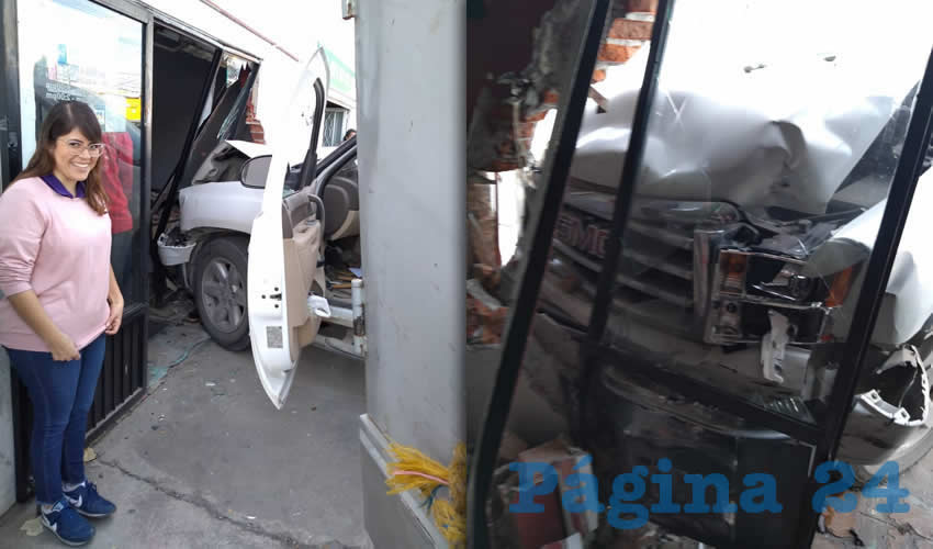 La unidad Chevrolet blanca que manejaba el cafre Benjamín “N” “N”, de 67 años, terminó su loca carrera destruyendo el frente de un comercio