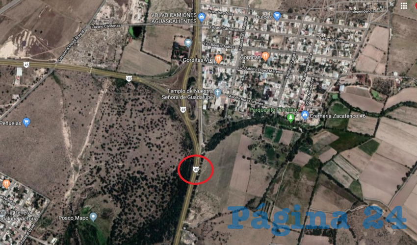 El círculo rojo indica el sitio del percance, muy cerca de Peñuelas, al norte y el bulevar al aeropuerto, al noroeste (Imagen: Google Maps)