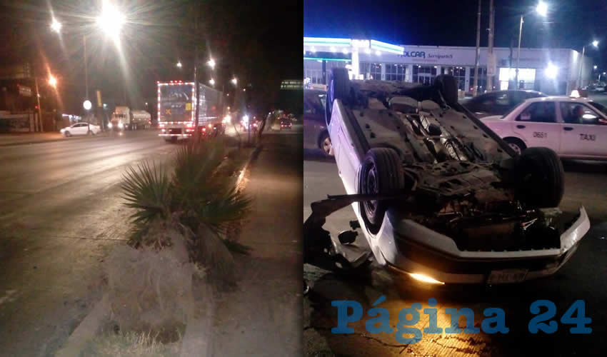 Obed “N” “N”, de 36 años de edad, colisionó su vehículo contra una palma y lo volcó en avenida Siglo XXI