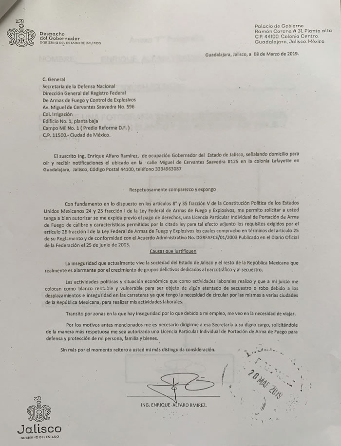 La solicitud, fechada el 8 de marzo de 2019/Foto: Especial