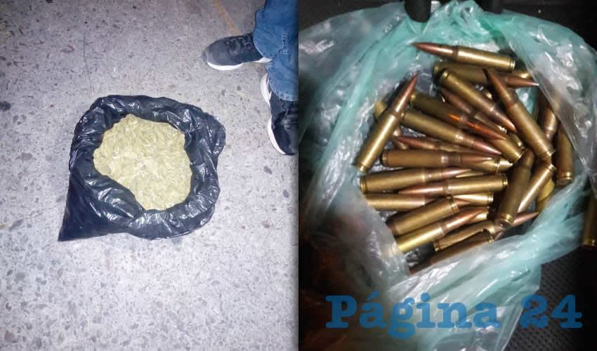 La mariguana y los cartuchos que portaba el narquillo