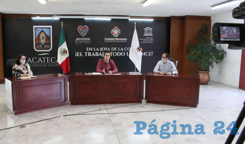 En conferencia virtual, Ulises Mejía Haro, presidente municipal de Zacatecas, subrayó que próximos días recibirán una donación de cubrebocas provenientes de China, los cuales entregarán a personal del sector salud y a la población que realiza actividades esenciales en el municipio (Foto Cortesía Municipio)