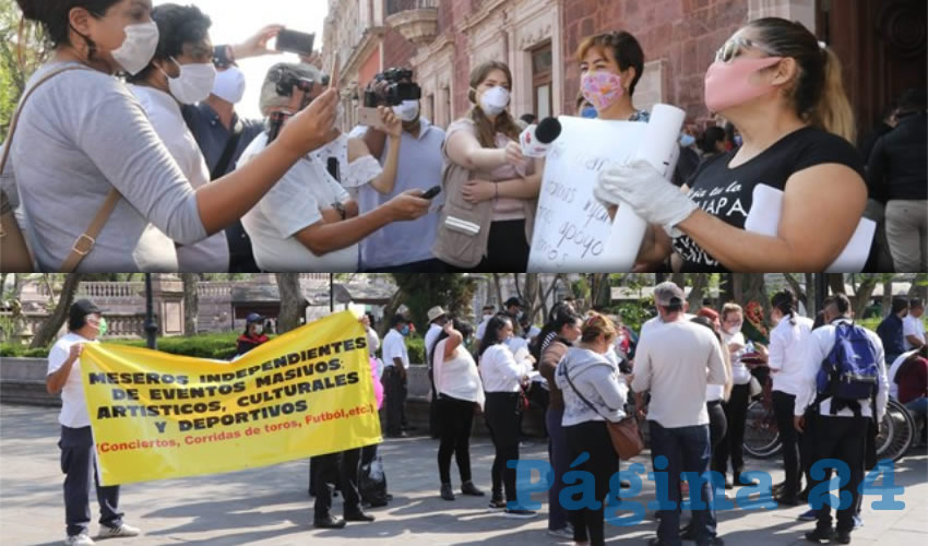 Convergieron frente a Palacio de Gobierno, protestas de las trabajadoras de estancias infantiles y de meseros independientes y cubeteros de la Plaza de Toros, Estadio Victoria y el parque de beisbol Alberto Romo Chávez