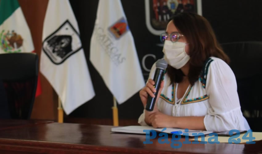 Con la finalidad de brindar ayuda a las mujeres que son víctimas de violencia en el municipio, Emilia Pesci Martínez, directora del Instituto Municipal de las Mujeres Zacatecanas para la Igualdad (Inmuzai), dio a conocer que implementan la campaña “Cubrebocas Morado” (Foto Cortesía)