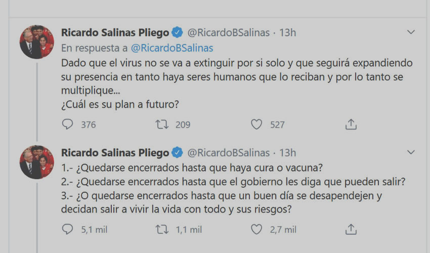 “¿Cuál es su plan a futuro?”, pregunta Ricardo Salinas Pliego (Foto: Tomada de Twitter @RicardoBSalinas)