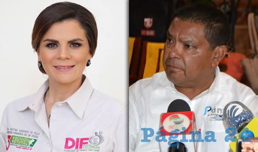 Cristina Rodríguez Pacheco, presidenta honoraria del SEDIF, y esposa del gobernador de Zacatecas, Alejandro Tello Cristerna, en problemas con la ley y la justicia, por un problema de despensas para la gente pobre del municipio de Pánuco | Abraham Castro Trejo, alcalde de Pánuco (Fotos: Cortesía/Merari Martínez)