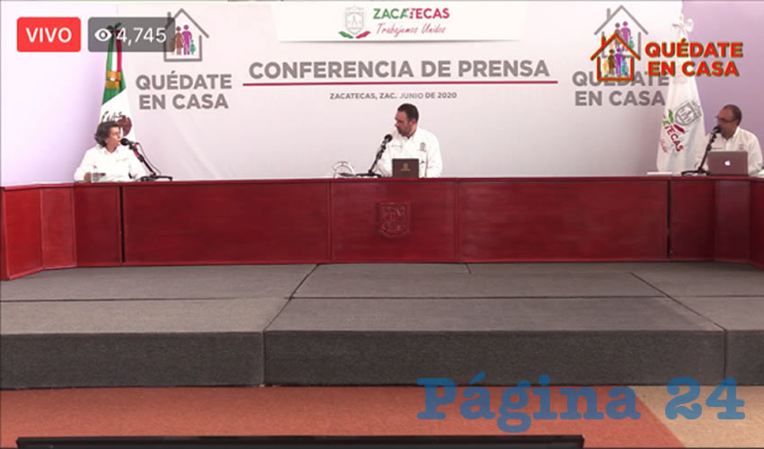 En conferencia virtual, el gobernador del estado Alejandro Tello Cristerna, acompañado de la titular de la Secretaría de Educación de Zacatecas (Seduzac), Gema Mercado Sánchez (Foto: Merari Martínez)