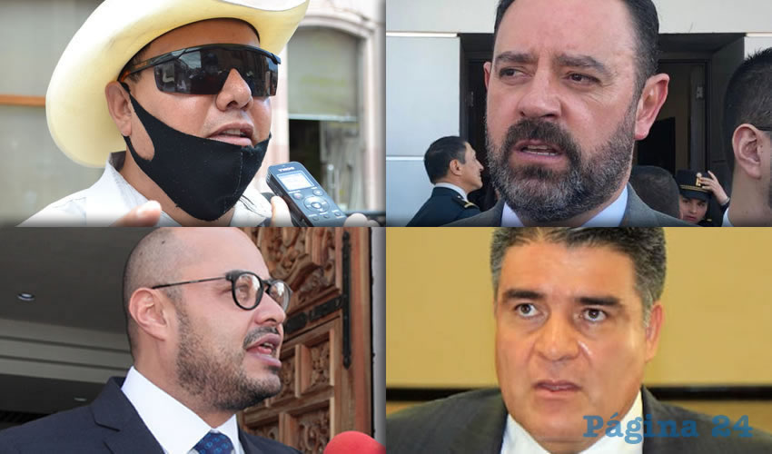 Fernando Galván Martínez, Alejandro Tello Cristerna, Francisco José Murillo Ruiseco e Ismael Camberos Hernandez: “El gobernador no dio el ancho, lo rebasó la inseguridad porque se metieron a la corrupción, ellos defraudaron la soberanía de los zacatecanos que les dimos la confianza, pero se dejó llevar por su secretario de Seguridad y los policías estatales que son los delincuentes más peligrosos del país”, aseveró. (Foto Merari Martínez)