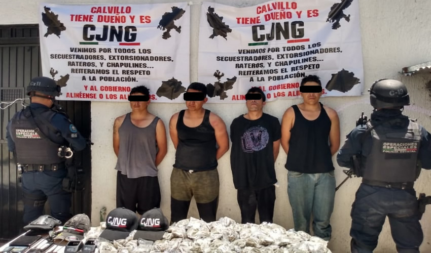Los cuatro detenidos son los responsables de una reciente ejecución en Calvillo y de haber colocado amenazantes narcomantas