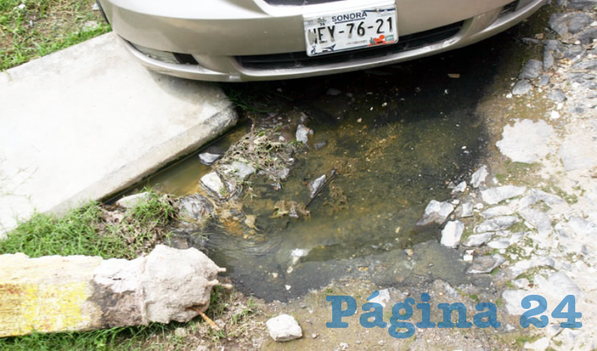 En la calle del mercado hay una fuga de agua sucia que despide un fétido olor; la situación tiene ya más de tres semanas, y pese a que se reportó al SIAPA, éste no ha acudido a repararla