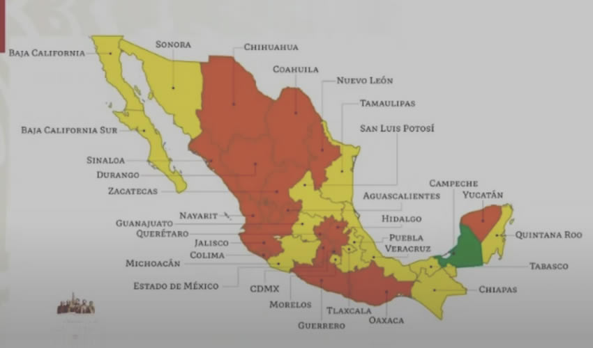 Aguascalientes vuelve al semáforo naranja, mientra que por segunda quincena consecutiva, Campeche es la única entidad del país en semáforo verde, equivalente a un riesgo bajo de contagio (Foto: Gobierno de México)