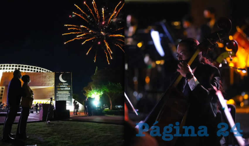 El gobernador presidi&oacute; el evento de encendido ornamental del Teatro Aguascalientes, el cual fue el marco para la realizaci&oacute;n del primer concierto de la Orquesta Sinf&oacute;nica (OSA), en el contexto de la pandemia por COVID que vivimos