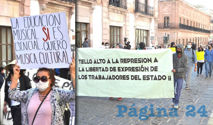 Desde la escultura ecuestre del general Jesús González Ortega, comúnmente conocida como Caballito de Ortega, fue de donde partió el contingente de unos 50 músicos rumbo a la explanada del Congreso local, donde pidieron el respaldo de los legisladores para que el gobierno estatal les cumpla