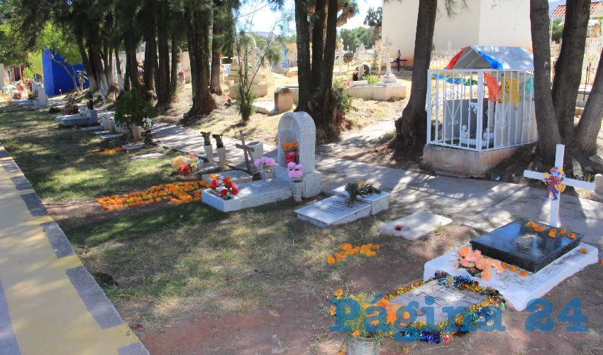 Esto se pudo observar en los panteones de Herrera y la Purísima, ambos ubicados en la avenida Julio Ruelas de la colonia Tres Cruces de la capital zacatecana, en donde a simple vista se ven más tumbas decoradas con flores de cempasúchil, coronas florales, algunos alimentos que en vida gustaron al difunto, así como objetos, juguetes, gorras e incluso ropa (Fotos: Rocío Castro Alvarado)
