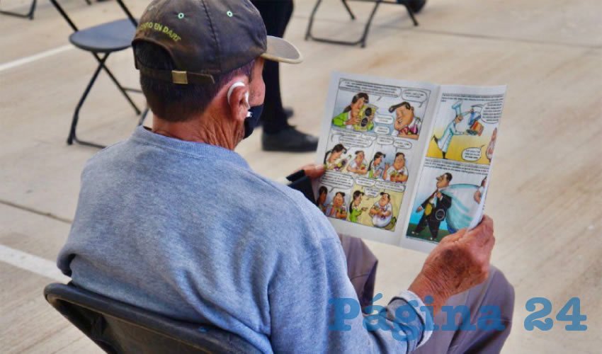 En el actual operativo de pago de la Pensión para el Bienestar se distribuye la historieta creada para contribuir al combate a la obesidad