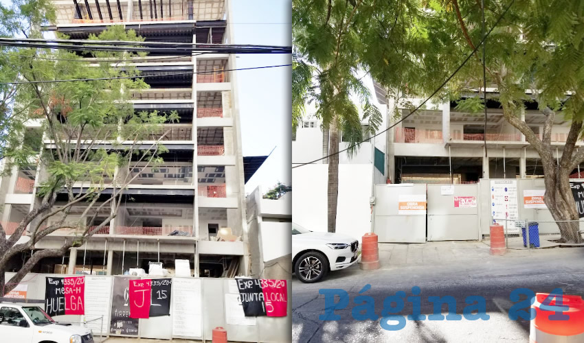 Tras el “estallamiento de una huelga” por parte de los trabajadores que prestaban sus servicios en la construcción del edificio que viola los planes parciales vigentes del ayuntamiento tapatío, la constructora reanudó labores, pese a que la obra había sido “clausurada”, acto que simuló el ayuntamiento/Foto: Especial