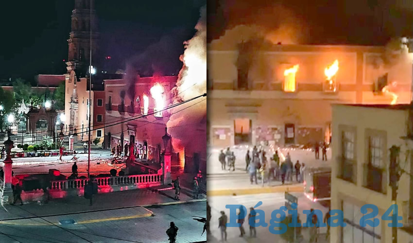 Manifestantes incendiaron parte del palacio municipal de Fresnillo (Foto: Cortesía)