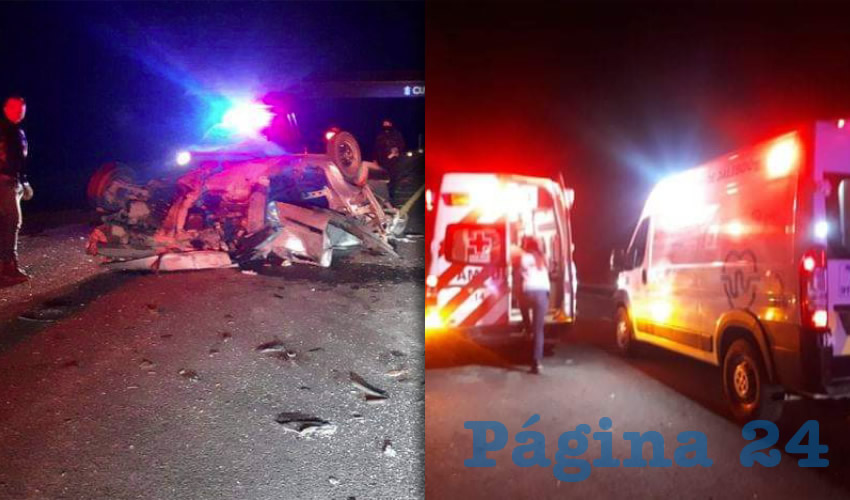 El vehículo gris al parecer Aveo, marca Chevrolet, quedó destrozado luego de dar varias volteretas en la carretera/Fotos: Especial