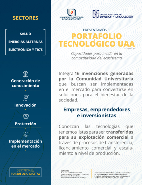 El catálogo recopila las 16 patentes generadas por la comunidad universitaria y se encuentran dirigidas a los sectores de Salud, Energías Alternas, así como Electrónica y TICS’S